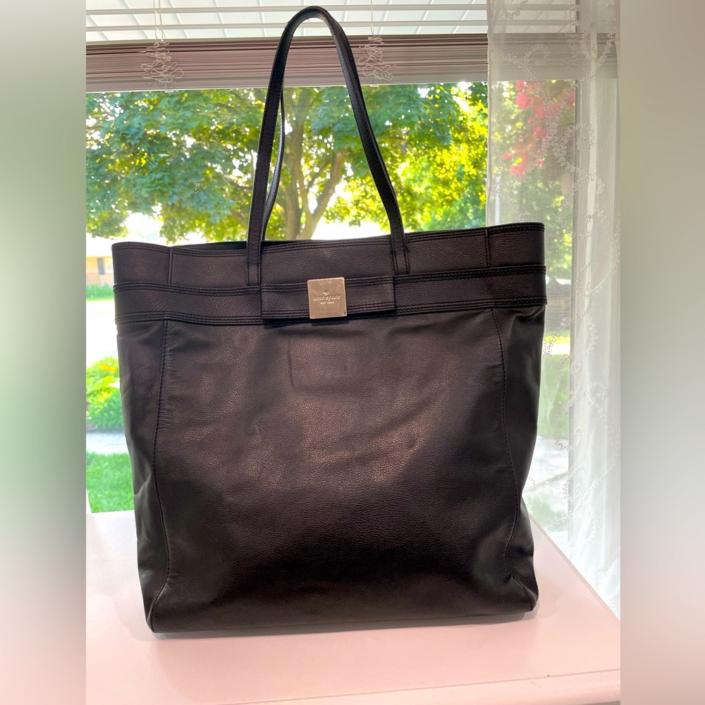Kate Spade Black Leather Tote Bag ♠️ | Large Laptop Work Purse